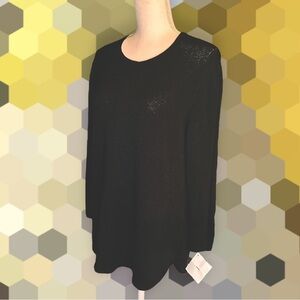 NWT Ball Of Cotton Black Handknit Dolphin Hem Sweater w/ Pearl Detail Sleeves XS